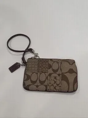 View of Coach | Bags | Coach Signature Monogram Wristlet Wallet Brown Tan ...